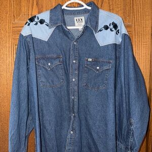 Ely Cattleman Blue Denim Pearl Snapped Shirt